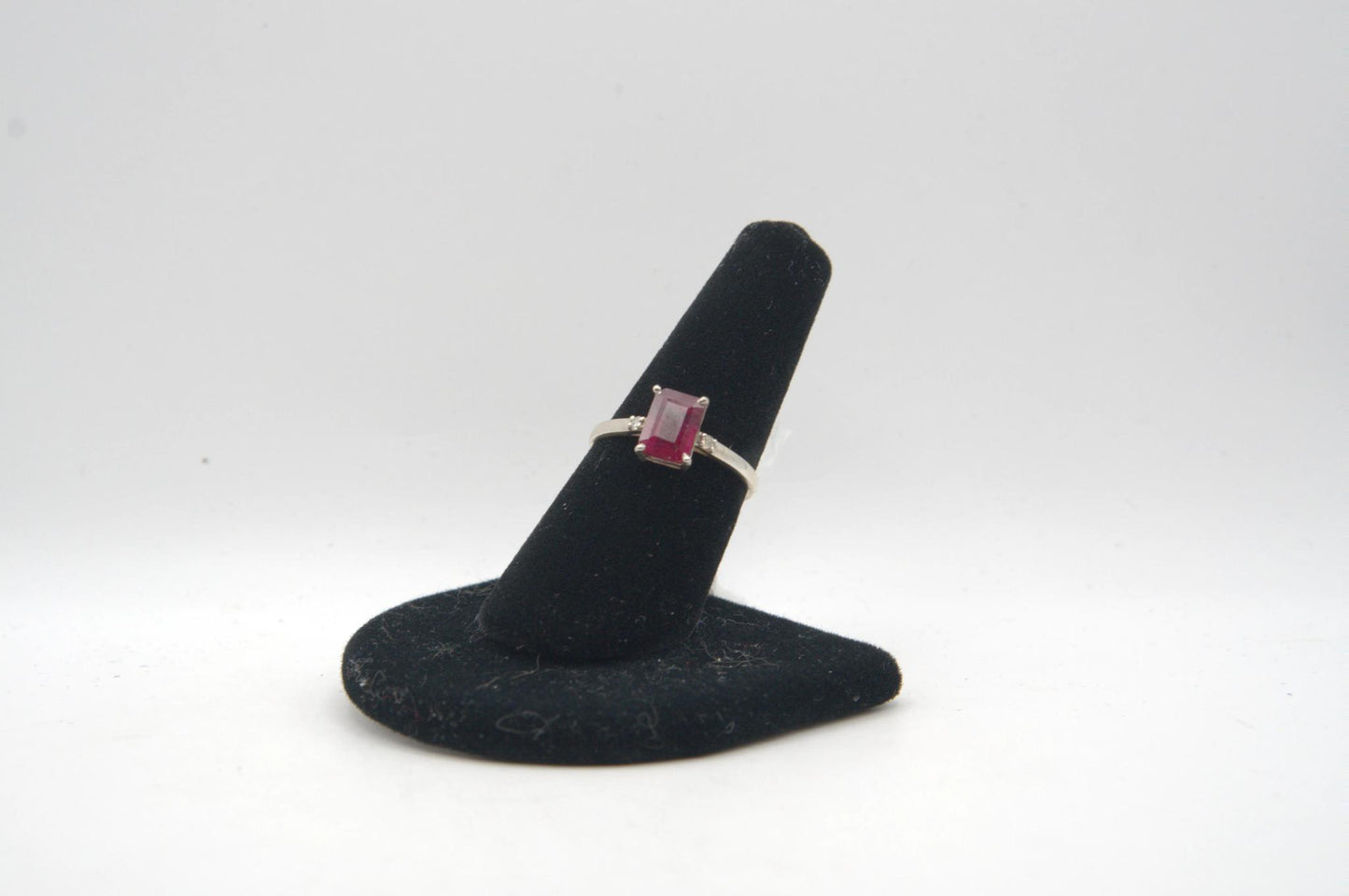 Rectangle Cut Ruby Ring with Diamond Accents