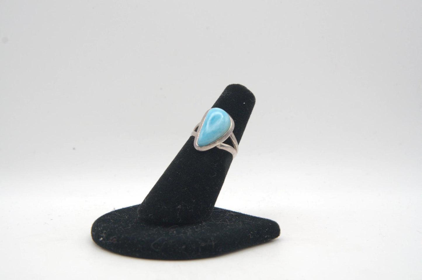 Blue Larimar Tear Cabochon Bezel Silver Ring
