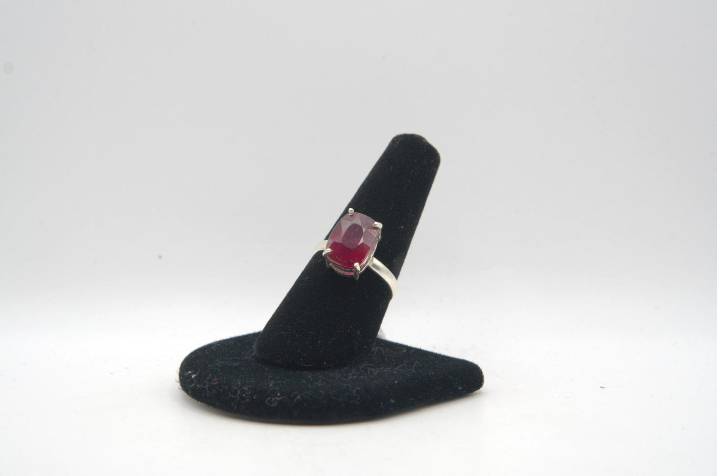 Cushion Cut Ruby Silver Ring