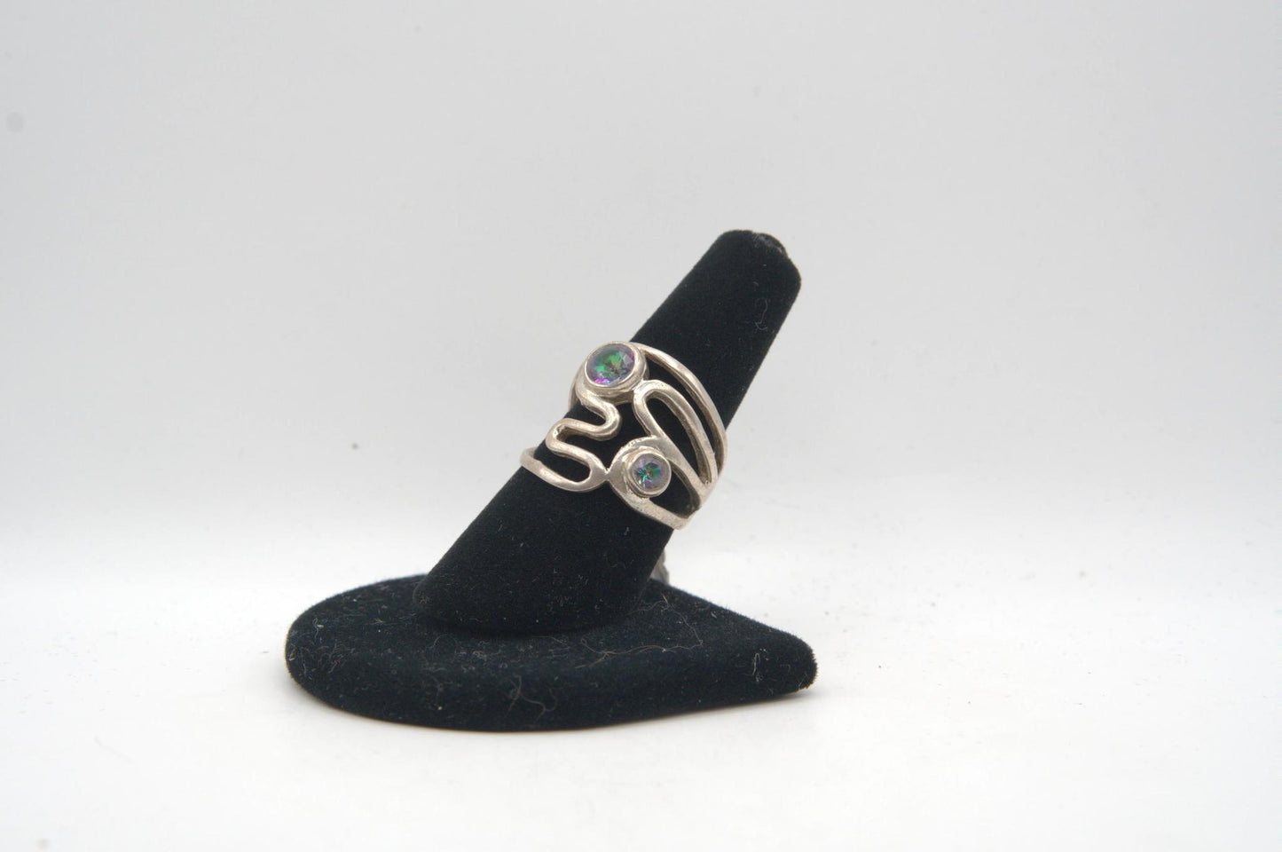 Mystic Topaz Duo Circle Cut Bezel Silver Ring