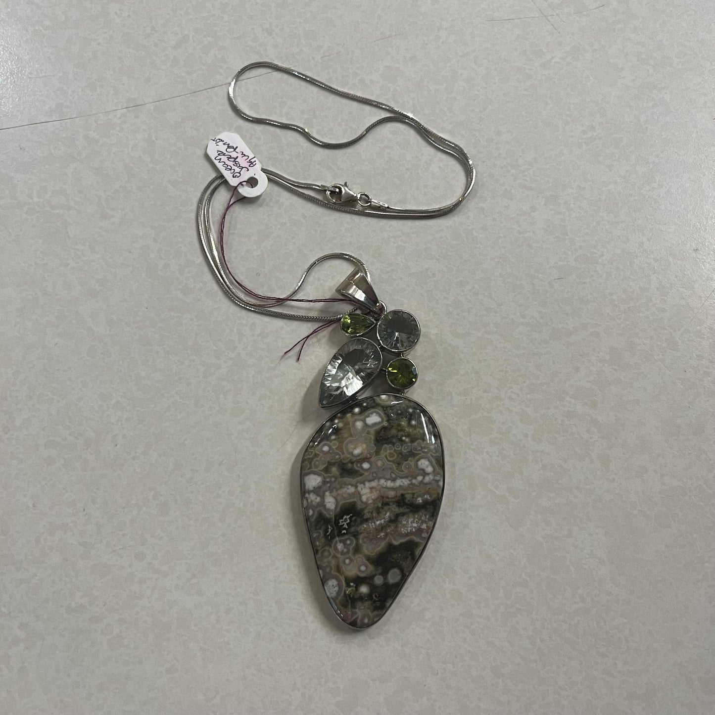 Ocean Jasper with Aquamarine and Peridot Pendant