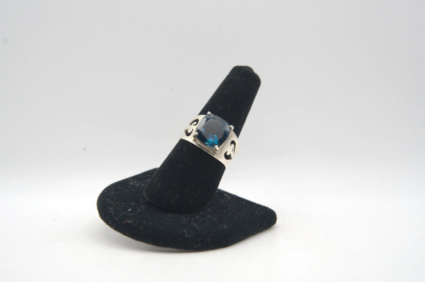 Radiant Cut Blue Topaz Ring with Thick Band