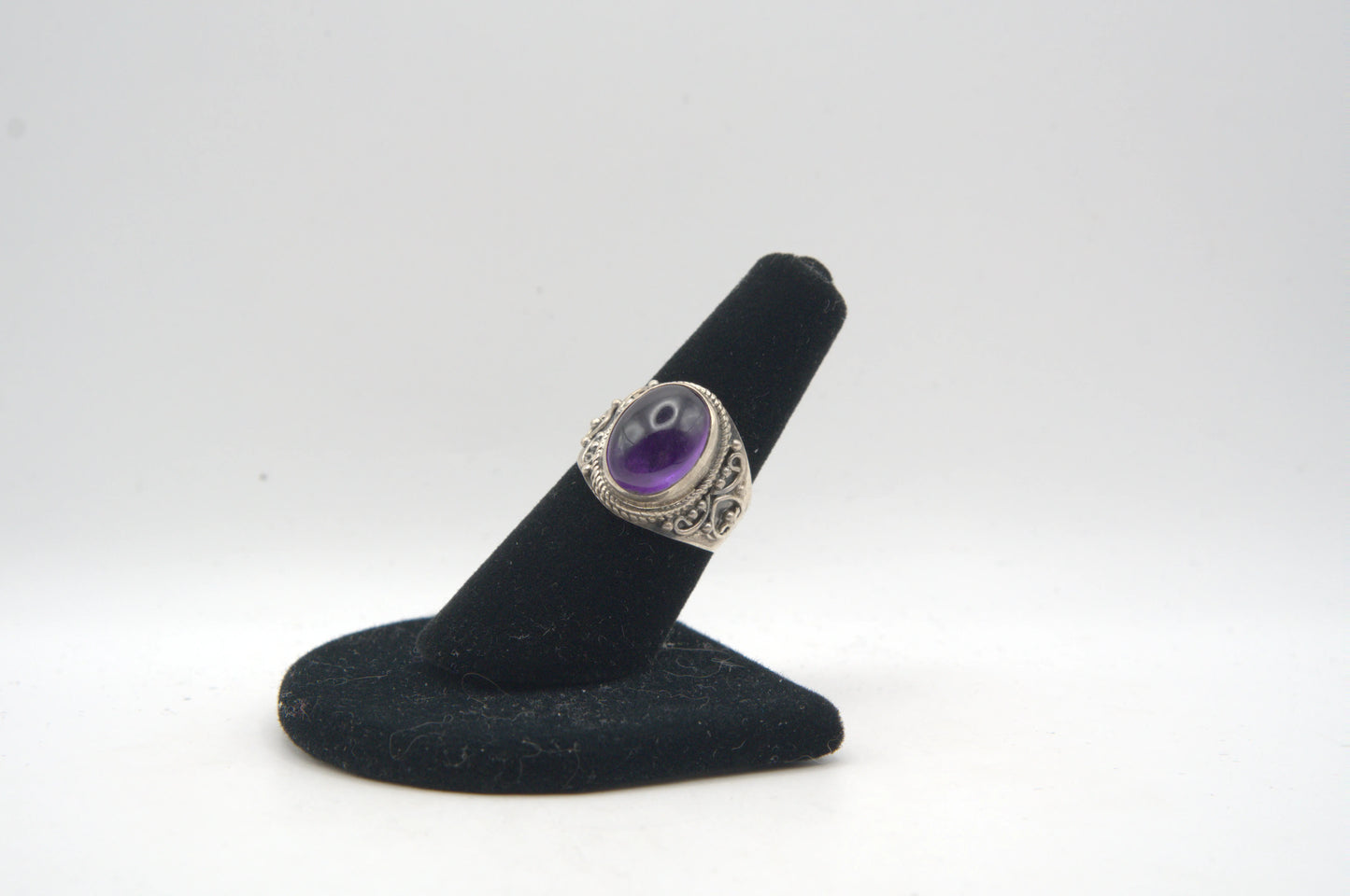 Amethyst Cabochon Bezel Silver Ring