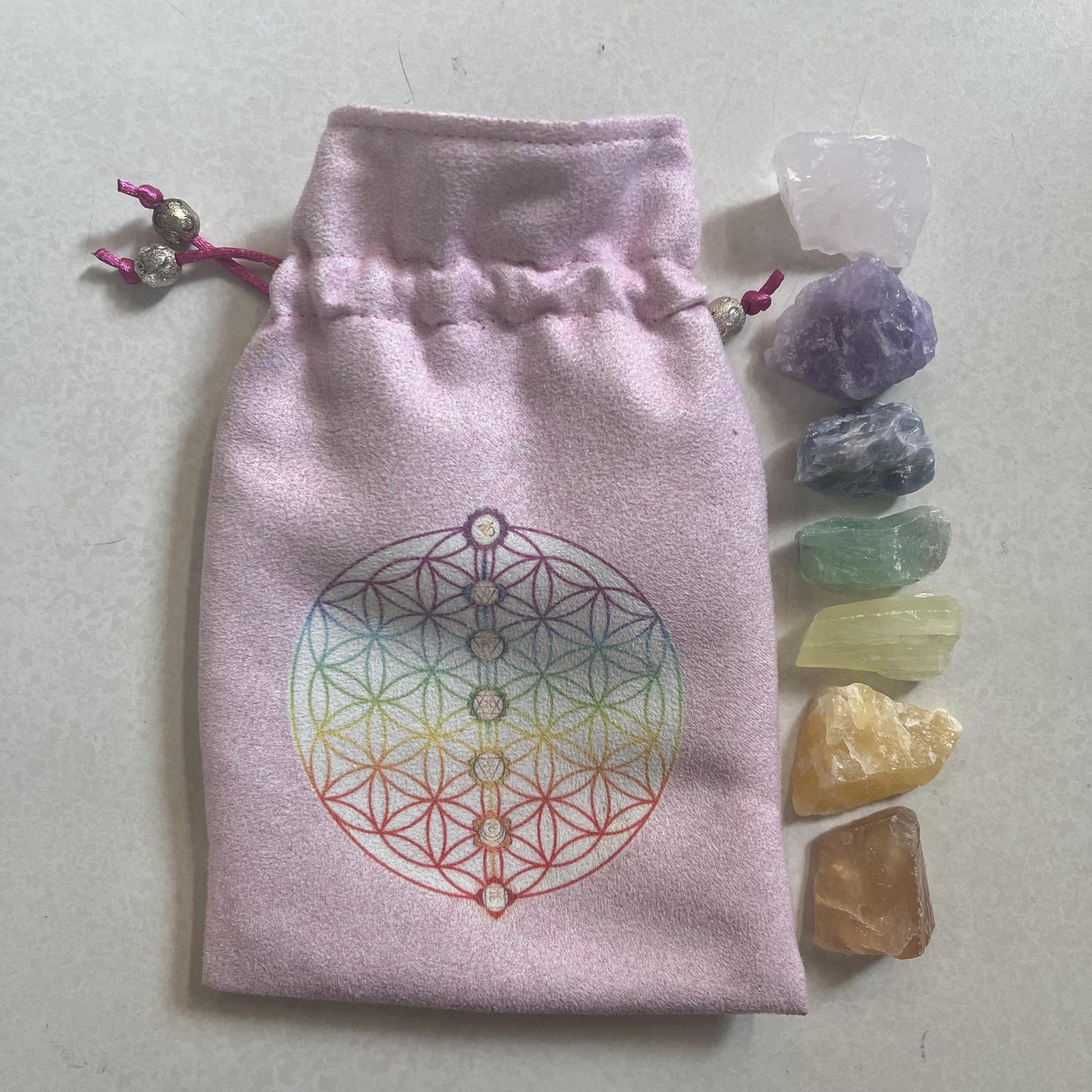 Pink 7 Chakra Stone Bag
