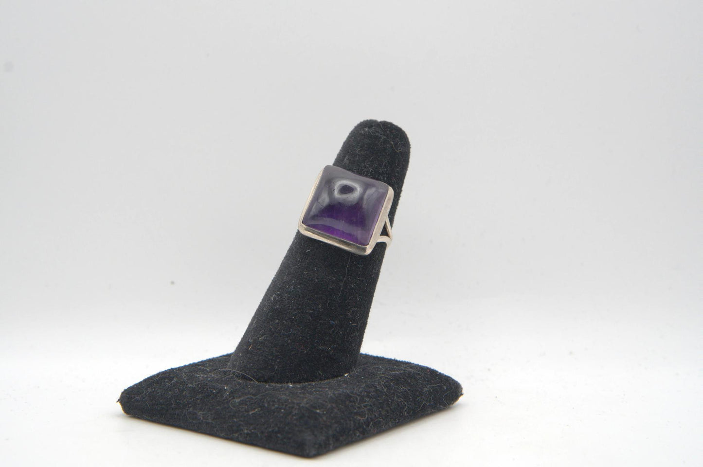 Amethyst Square Cabochon Bezel Silver Ring