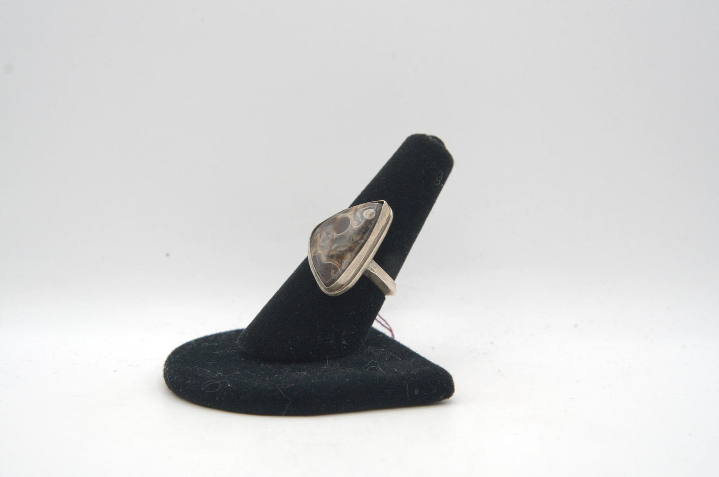 Turritella Agate Cabochon Bezel Set Silver Ring