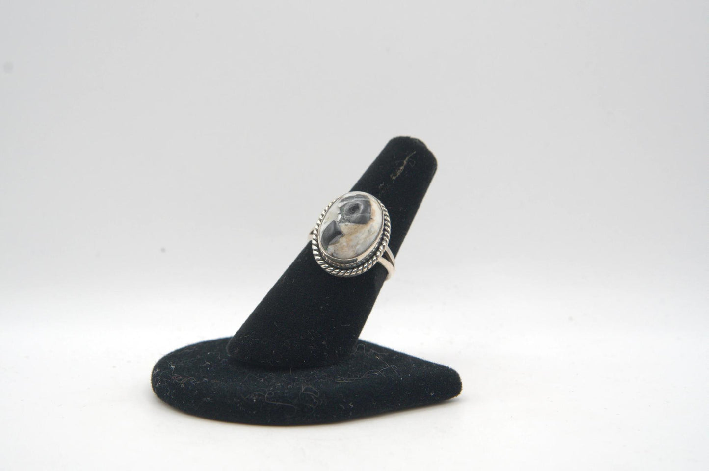 White Buffalo Cabochon Bezel Silver Ring