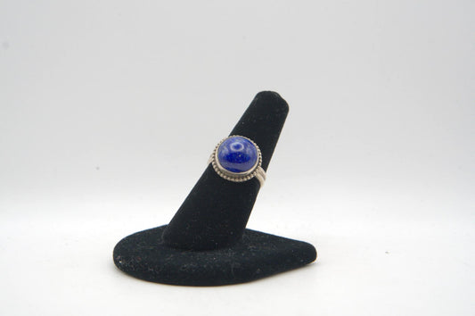 Lapis Lazuli Circle Cabochon Bezel Silver Ring