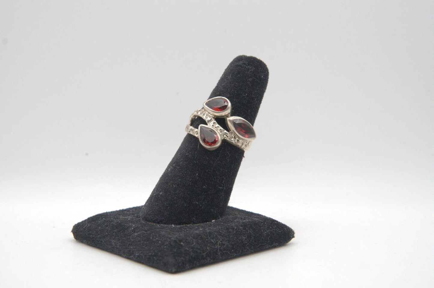 Assorted Cut Tri Stone Bezel Silver Ring