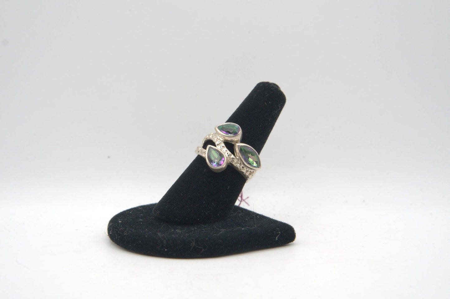 Assorted Cut Tri Stone Bezel Silver Ring