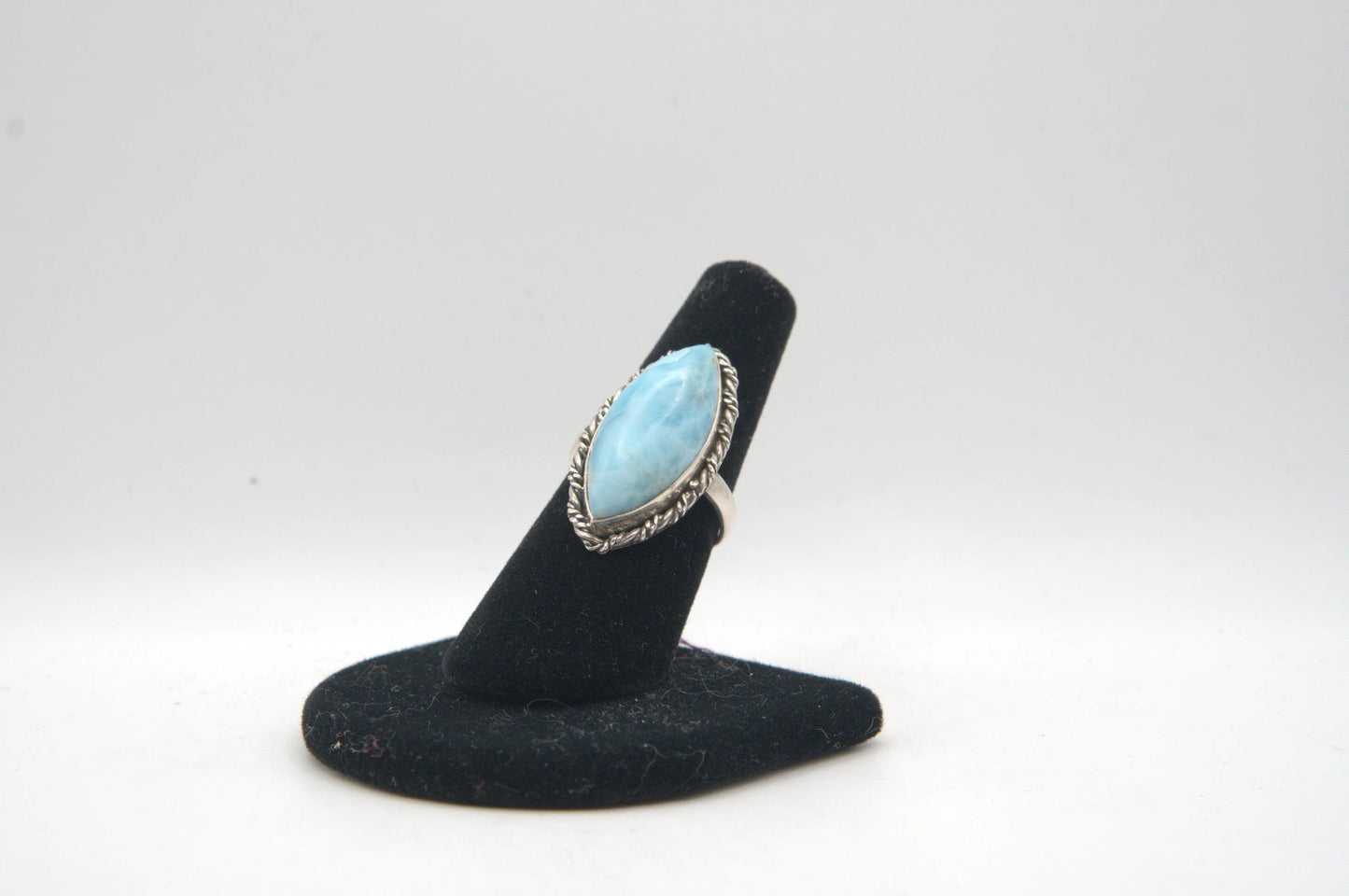 Larimar Marquise Cabochon Bezel Silver Ring