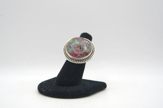 Ruby, Emerald & Amethyst Circle Bezel Silver Ring