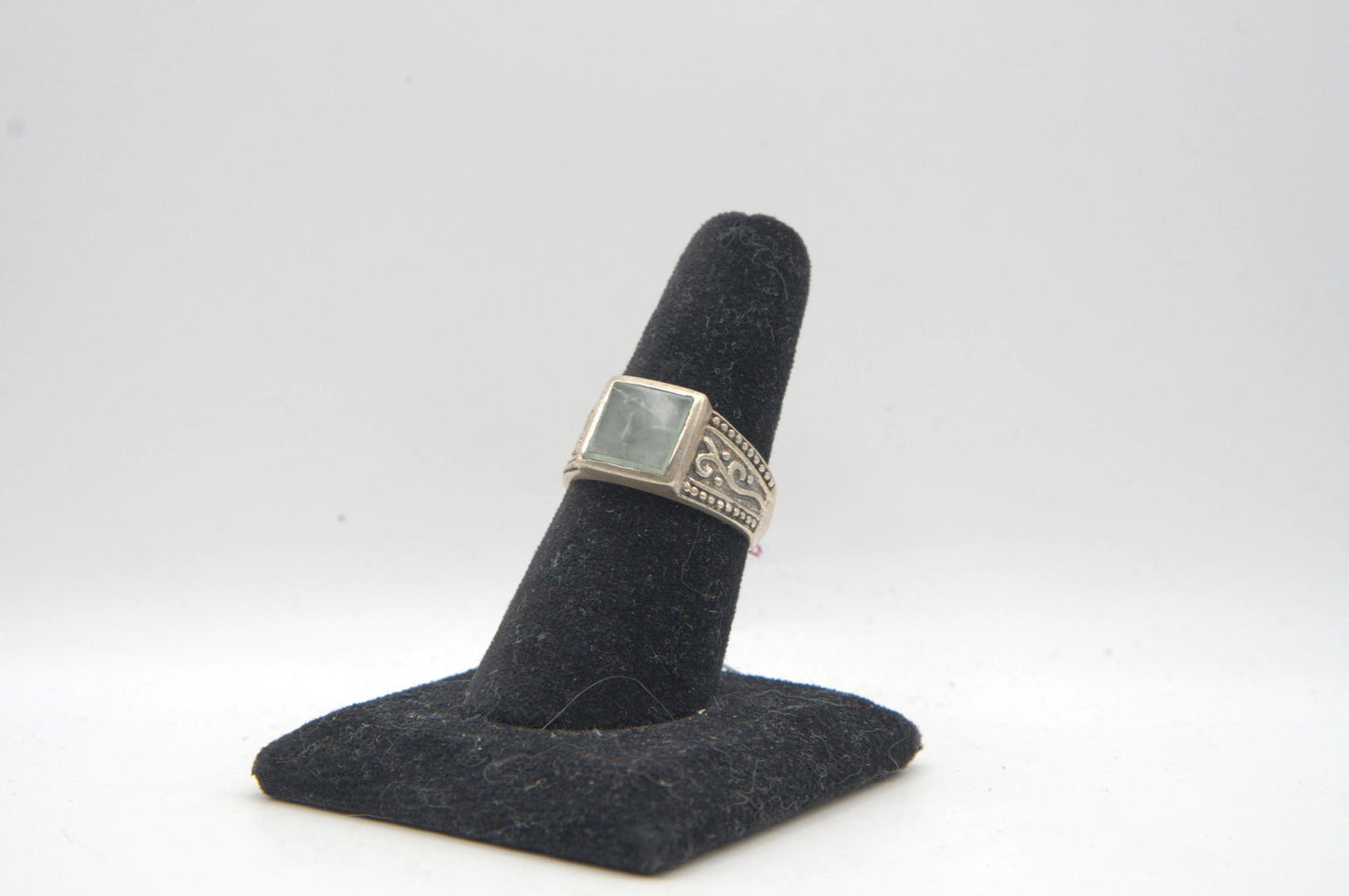 Square Prehnite Bezel Silver Ring