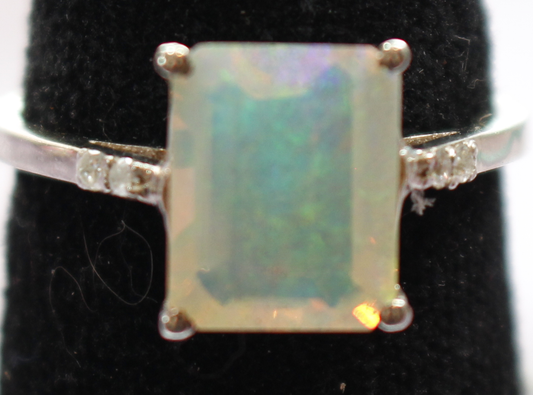 Etheopian Opal Emerald Cut Ring