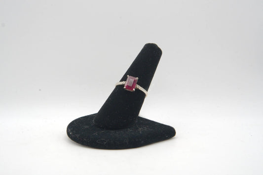 Rectangle Cut Ruby Ring with Diamond Accents