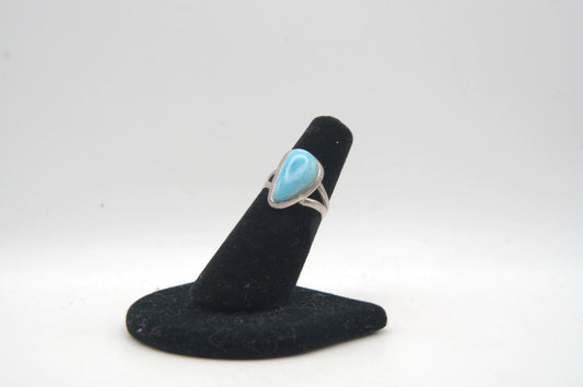 Blue Larimar Tear Cabochon Bezel Silver Ring