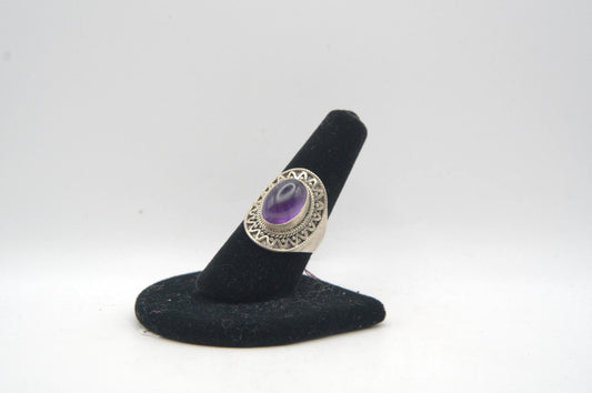 Amethyst Cabochon Bezel Silver Ring