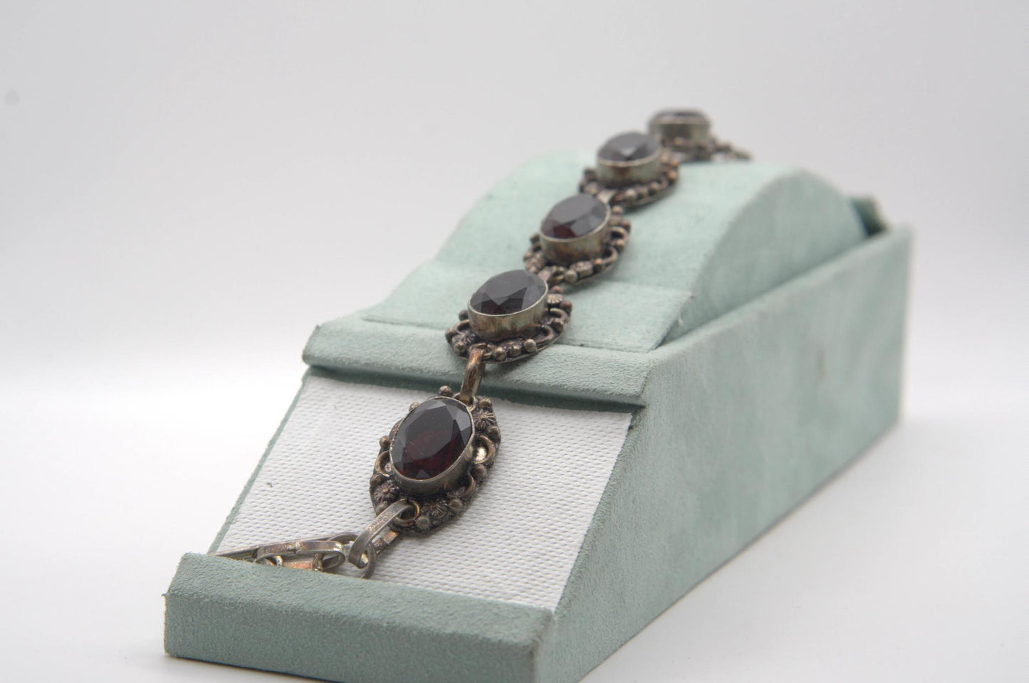 Oval-Cut Garnet Row Bracelet in Silver