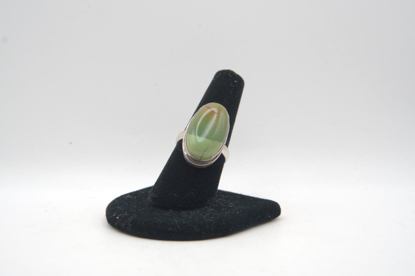 Green Chalcedony Oval Bezel Silver Ring