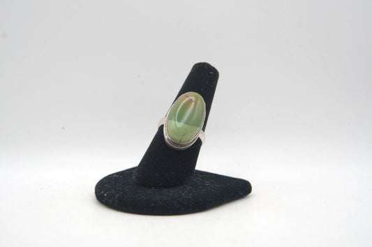 Green Chalcedony Oval Bezel Silver Ring