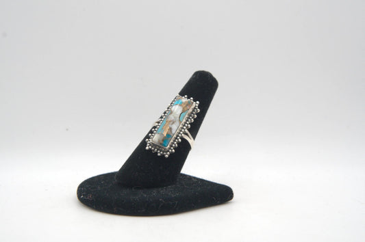Mojave Turquoise Rectangle Cabochon Bezel Silver Ring