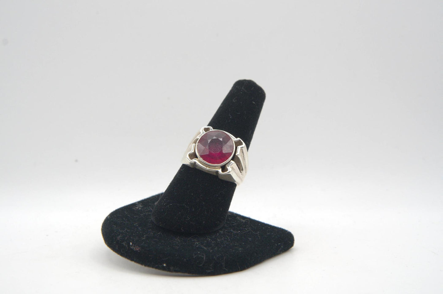 Round Cut Ruby Ring with Thick Band