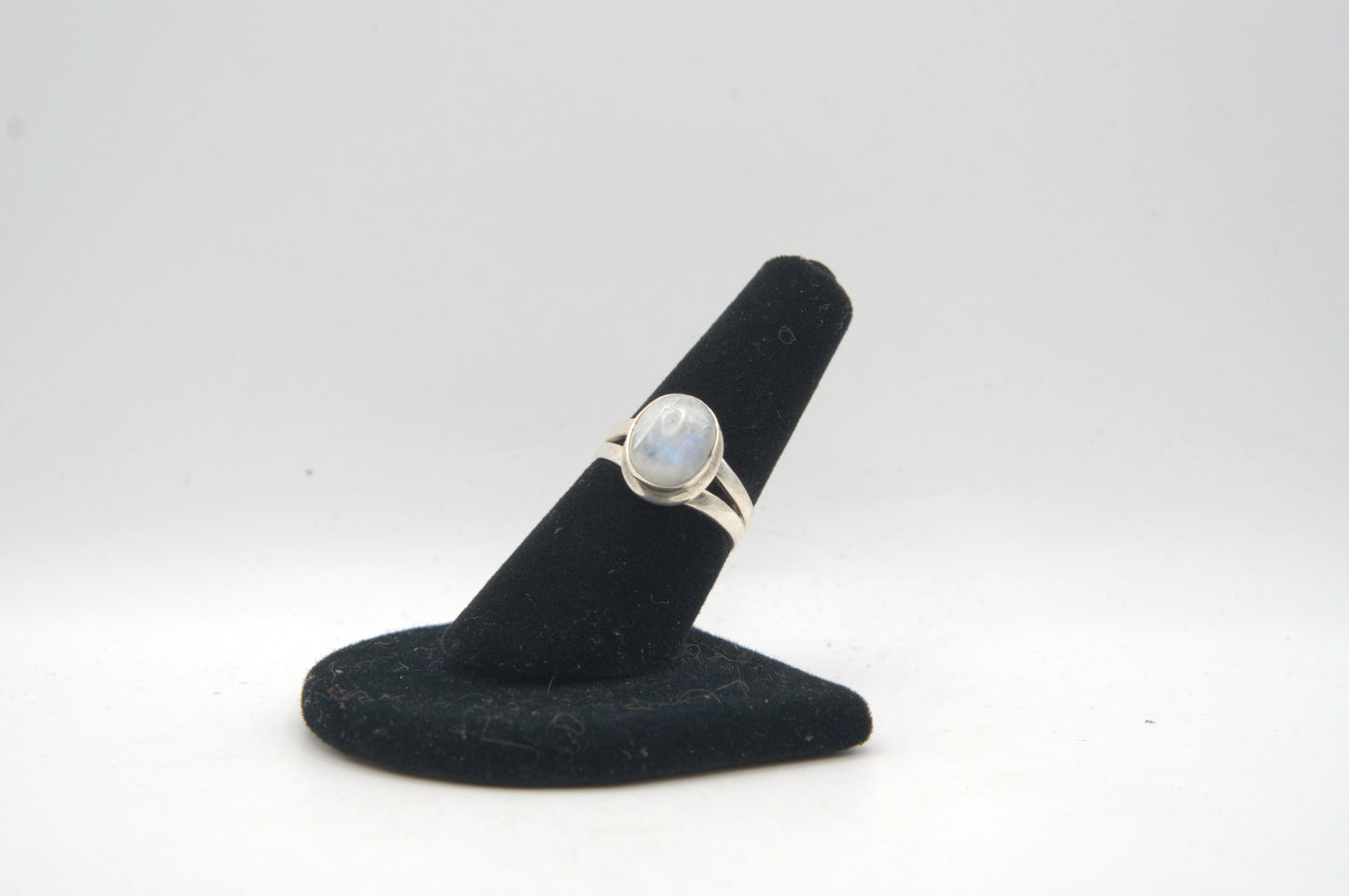 Rainbow Moonstone Cabochon Bezel Silver Ring