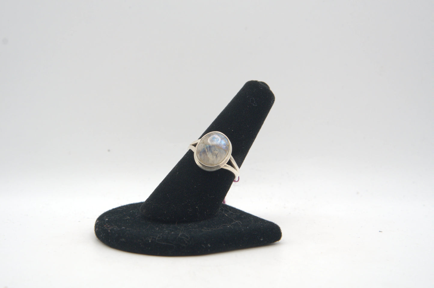 Rainbow Moonstone Cabochon Bezel Silver Ring