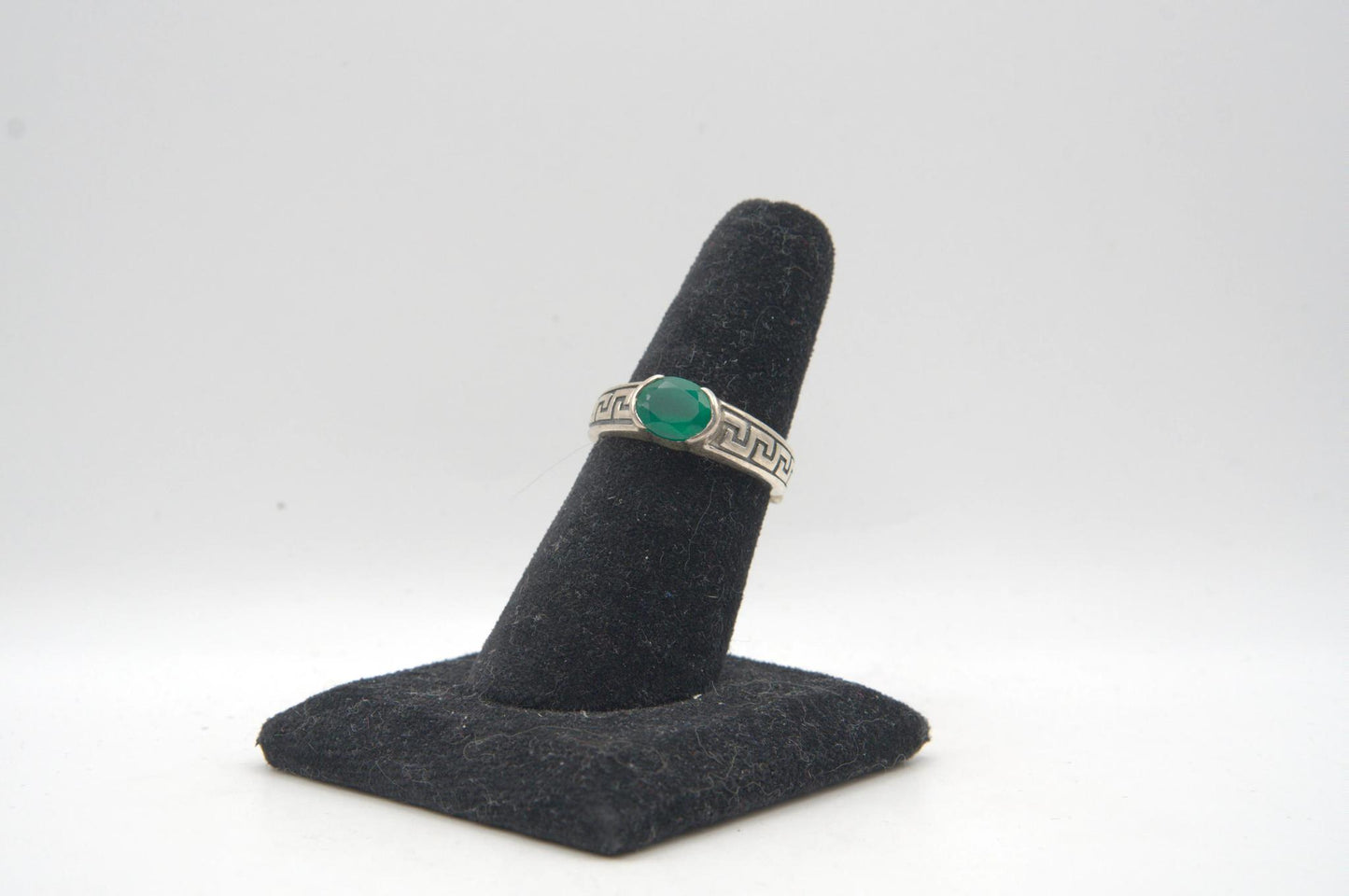 Oval Cut Green Onyx Bezel Silver Ring