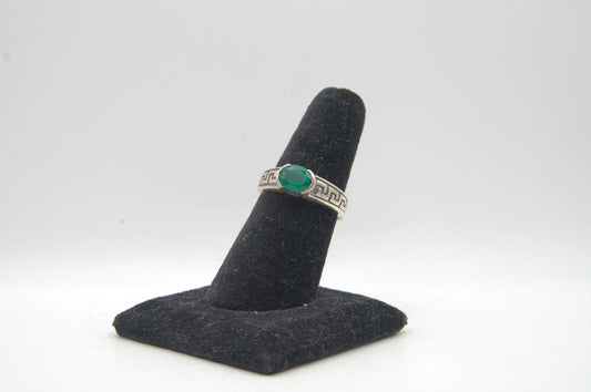 Oval Cut Green Onyx Bezel Silver Ring