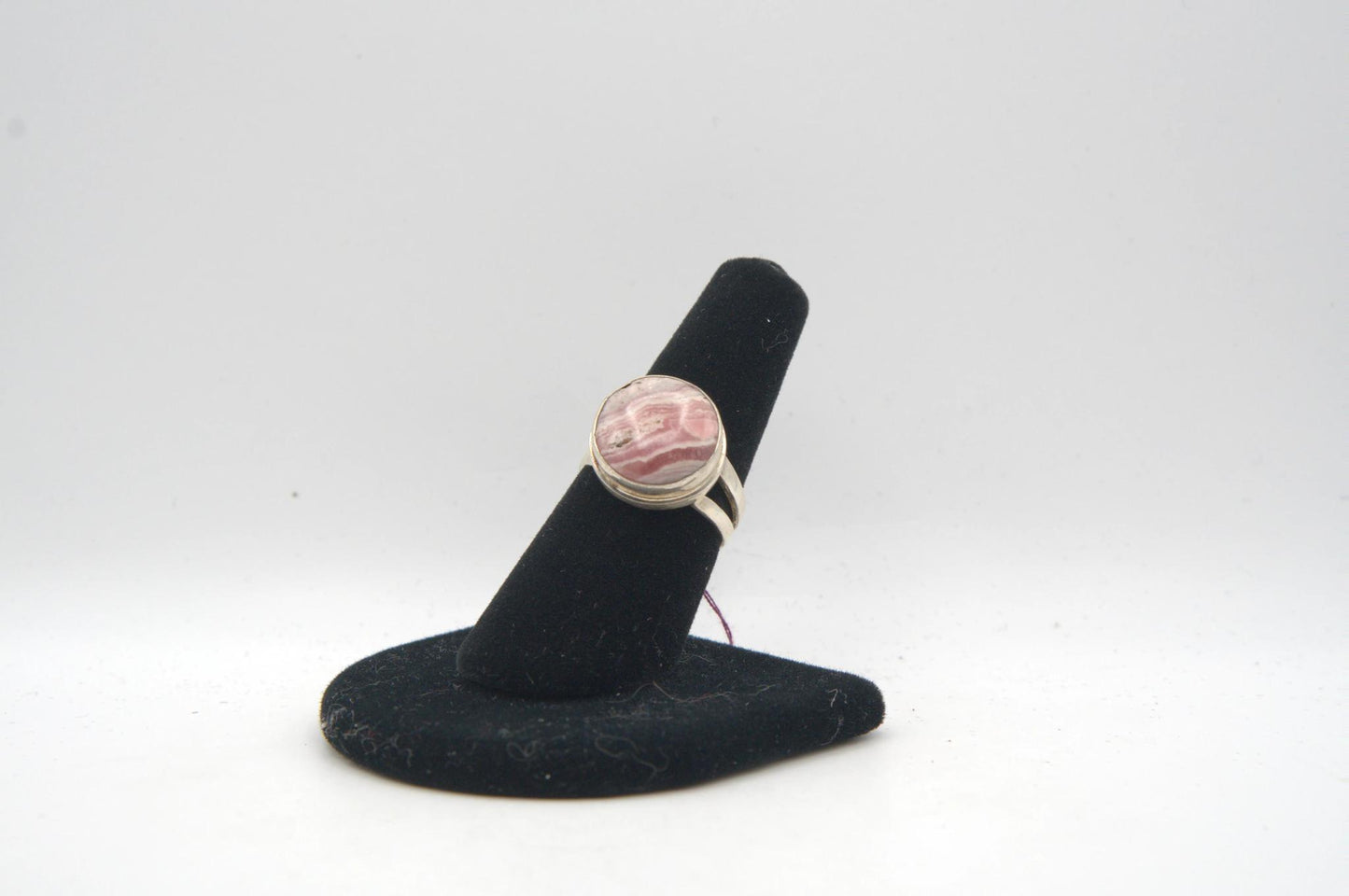 Round Rhodochrosite Cabochon Bezel Silver Ring