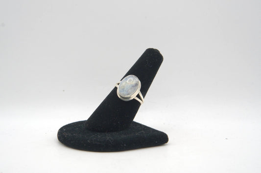 Rainbow Moonstone Cabochon Bezel Silver Ring