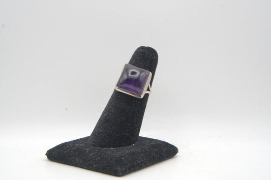 Amethyst Square Cabochon Bezel Silver Ring