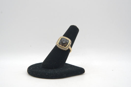Smoky Quartz Faceted Cushion Cut Bezel Set Ring