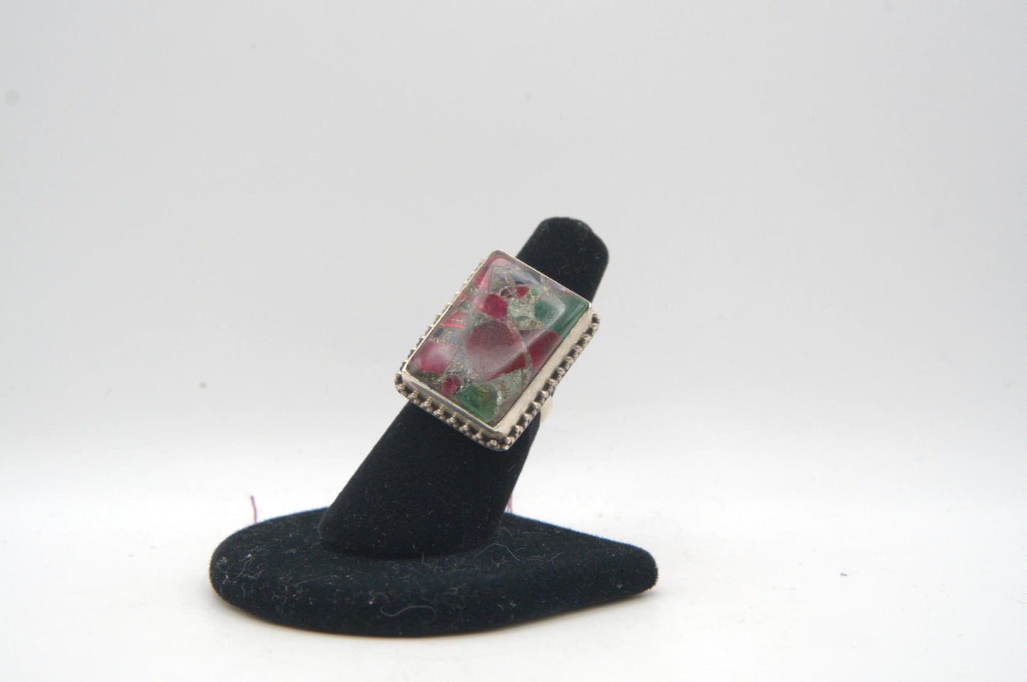 Ruby, Emerald & Amethyst Square Bezel Silver Ring