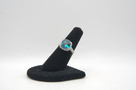 Cushion Cut Blue Topaz Silver Ring