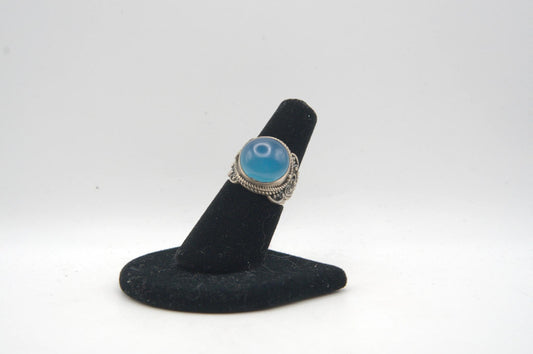 Blue Chalcedony Cabochon Bezel Set Silver Ring