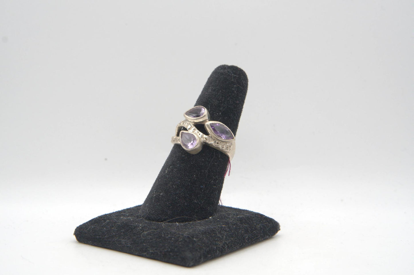 Assorted Cut Tri Stone Bezel Silver Ring